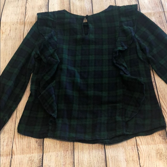 GREEN PLAID RUFFLE LONG SLEEVE TOP - Picture 3 of 4